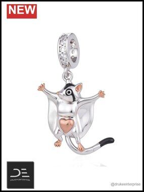 925 Sterling Silver Flying Squirrel Charm for Bracelets Necklaces DIY